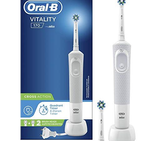 Oral-B Vitality 170 Brosse À Dents Électrique Rechargeable Avec 1 Manche Et 2 Brossettes Crossaction, Minuteur Et Action De Nettoyage 2D