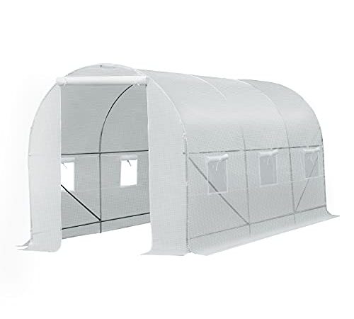 Outsunny Serre de Jardin Tunnel Surface Sol 9 m² 4,5L x 2l x 2H m châssis Tubulaire renforcé 18 mm 6 fenêtres Blanc