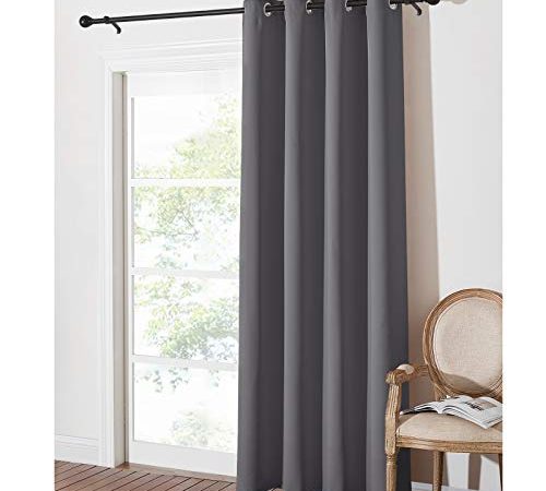 PONY DANCE Rideau Salon Occultant - Isolant Thermique Rideaux à Oeillets Solid Lourd Décoration de Fenêtre pour Chambre, Bloquer Lumineux & Froid Prêt à Poser, L 132 x H 158 cm, Gris, 1 Panneau