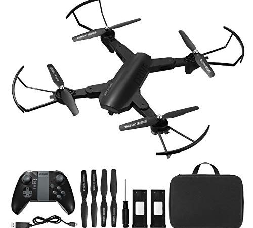 Powerextra RC Mini Drone 720P avec Caméra - Quadcopter Drone Pliable WiFi FPV 2.4GHz 3D Flip e Spin Fonction de Rotation Haute Vitesse pour Enfants et Débutants - Drone avec 2 Piles Noir