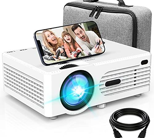 Projecteur AK-80 1080P Full HD Supportée, Rétroprojecteur Avec Projecteur Bag, Mini Projecteur 6500Lumen, Vidéoprojecteur Compatible avec TV Stick Smartphone HDMI USB AV, Projecteur Home Cinéma, Blanc