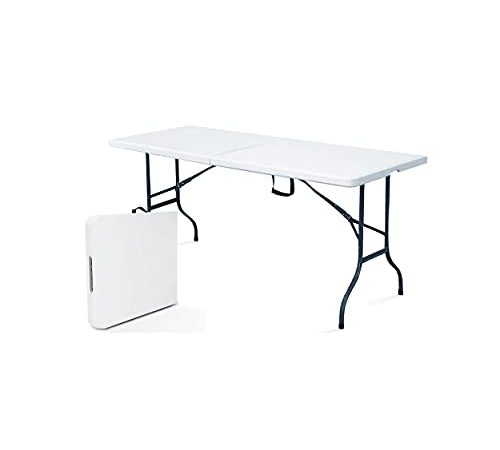 Rekkem Table de Pique Nique Pliante Blanc Rectangulaire 180 x 75 x 74 cm Acier 8 Places Rekkem