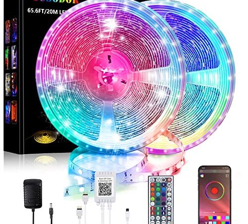 Ruban LED 20M, GUSODOR Bande Led 5050 RGB Led Chambre Guirlande Lumineuse Contrôlé par APP du Smartphone, Synchroniser avec Rythme de Musique Decoration pour Fête, Gaming, D'armoire