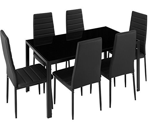 TecTake Table de Salle à Manger avec 6 chaises - diverses Couleurs (Noir | No. 402839)