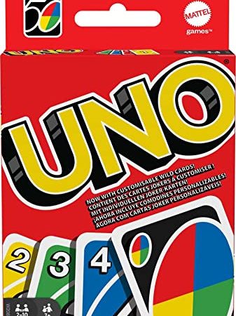 UNO - Jeu avec 112 Cartes - Cartes Actions et Cartes Joker - Règles Personnalisables - De 2 à 10 Joueurs - Cadeau dès 7 Ans, W2087