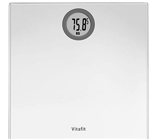 Vitafit Pèse-personne Électronique,Pese Personnes Balance Numériques avec technologie Step-On,5kg-180kg, Affichage LCD, Argent Elégant