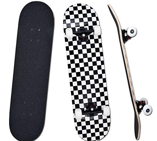 YUDOXN Skateboard Complet pour débutants, Adolescents, Enfants 31 x 8 Skateboard 7 Couches en Bois d'érable avec roulements ABEC-7 Planche de Skateboard Longboards