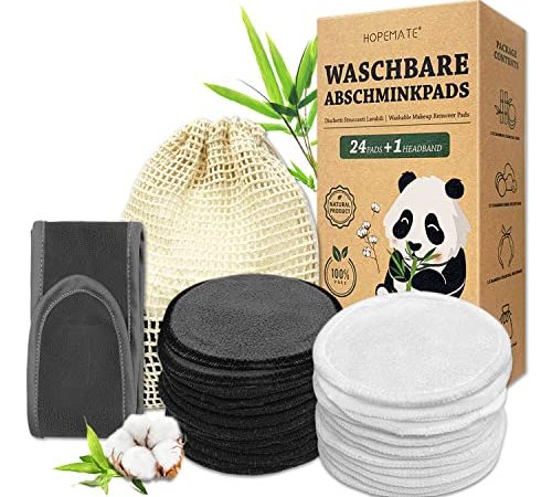 24 Pcs Coton Demaquillant Lavable, Réutilisable Tampons Démaquillants Fibre de Bambou, Lingette Demaquillante Lavable Biologique et Avec Bandeau + Sac à Linge, Boîte d'Emballage Biodégradable