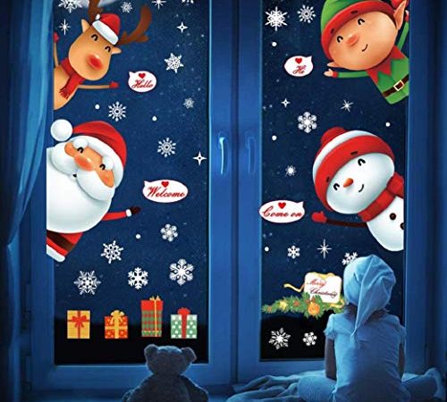 Autocollant De Noël Décoration,Yuson Girl en Verre Fenêtre Autocollant PVC Autocollant Statique Wall Sticker Fenêtre Fleur Santa Claus Snowflake Post