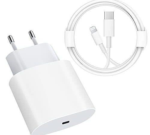 Chargeur Rapide USB C - Certifié MFi - Chargeur Rapide PD 20W avec câble 6FT C vers Lightning Adaptateur de Chargeur de Type C pour iPhone 13/13 Mini/13 Pro/13 Pro Max/12/11/SE/iPad Pro