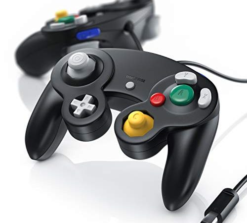 CSL – 2 x Manette Gamepad Wii Classique - Gamecube Wii - Effet de Vibrations - Design Ergonomique - contrôleur Gamecube Filaire - Grande précision et Confort - Longueur de câble 1,6 m - Noir