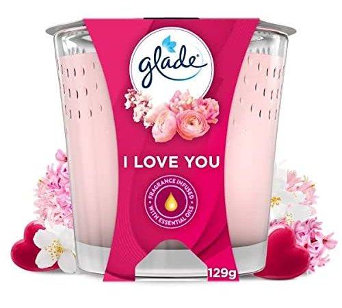 Glade Bougie Parfum Infusé Huiles Essentielles I Love You 30 Heures de Parfum 129 g