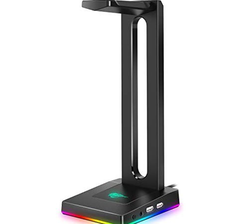 HAVIT Support Casque, RGB Porte Casque avec Hub USB 2 Ports Support Casque Gamer avec Son Ambiophonique 7.1 Rétroéclairé - Noir