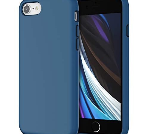 JETech Coque Silicone pour iPhone SE 3/2 (modèle 2022/2020), iPhone 8/7, Protection Complète du Corps au Toucher Soyeux, Doublure Douce en Tissu Microfibre (Bleu Cobalt)