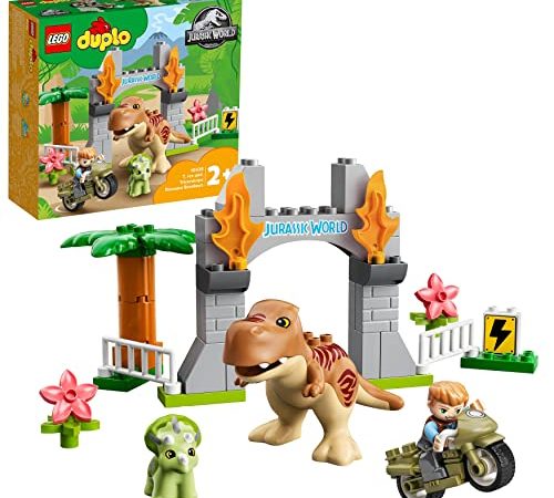 LEGO 10939 Duplo L’évasion du T. Rex et du Tricératops Jouet pour Enfants 2 Ans et Plus, avec Moto