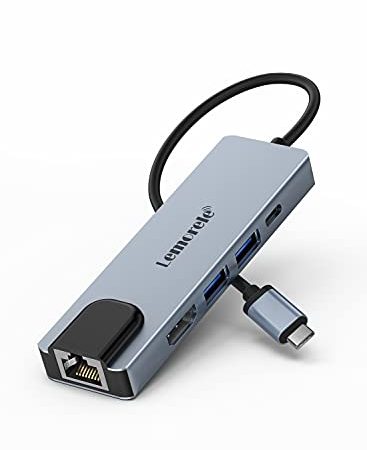 Lemorele Hub USB C avec Ethernet, Adaptateur USB C 5 en 1, Multiport Adapter avec 4K HDMI, Ethernet LAN RJ45, 2 USB 3.0, PD 100W, Dock usb c pour MacBook Pro/Air, iPad Pro/Air, ChromeBook, Switch, etc