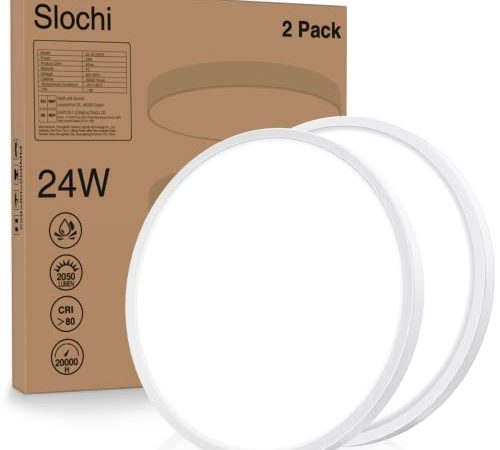 [Lot de 2]Plafonnier LED,24W 2025LM Luminaire Plafonnier Salle de Bain 6500K Blanc Froid Mince Lampe Plafond Moderne Rond Pour Cuisine,Salon,Chambre,Couloir,Bureau Exterieur Ø23CM