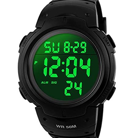 Montres de sport des hommes de Digital, montre de sport imperméable de 5 atmosphères avec l'alarme Montre de poignet militaire de gros de visage d'alarme noire avec le contre-jour de LED pour des homm