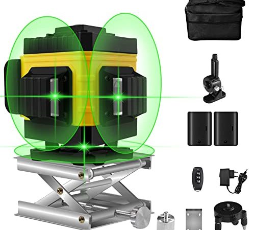 Niveau Laser Vert, papasbox 3D Professionnel 3x360° Laser Croix, 12 Lignes Autonivelant Ligne Laser Horizontal, USB Charge, Décoration Intérieure, Support magnétique, Télécommande et batterie