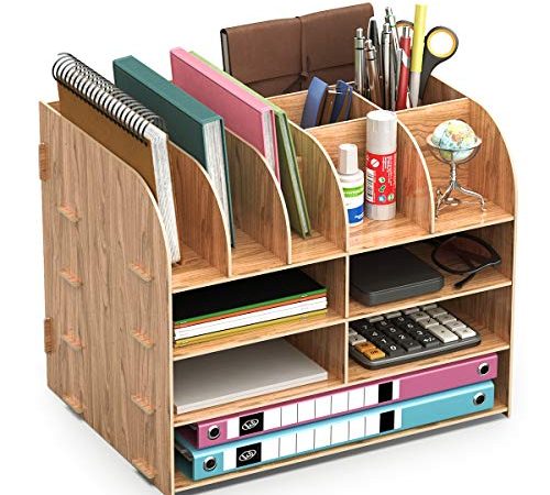 Organiseur Bureau Bois,Lesfit Set De Rangement Bureau Design,Organisateur De Bureau Multifonction Pour Stylo Crayon A4 Papier Accessoire (32*24*27cm)