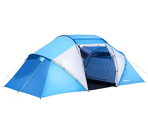 Outsunny Tente de Camping familiale 4-6 Personnes 2 cabines fenêtre Grande Porte 4,6L x 2,3l x 1,78H m Bleu Blanc