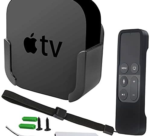 Pinowu Support mural avec coque pour télécommande Compatible Apple TV4 4K Noir