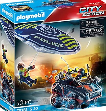 PLAYMOBIL 70781 Policier parachutiste et quad des bandits- City Action- Les policiers- poursuite parachute