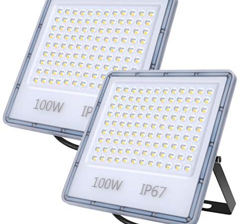 Projecteur LED Extérieur 100W, 10000LM Éclairage de Sécurité Extérieur, IP67 Imperméable Spot LED Extérieur Blanc Froid 6500K Pour Patio, Jardin, Garage, Terrasse, Square, Usine, Entrée, Cour 2PCS