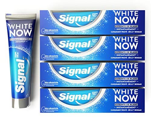Signal White Now Dentifrice Blancheur 1 Teinte de Blanc en plus Instantanément, Sourire Eclatant, Correcteur de Couleur, Cliniquement prouvée (Lot de 4x75ml)