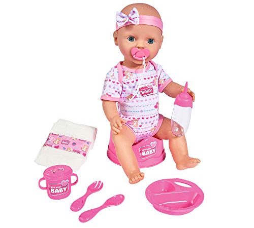 Simba - New Born Baby - Poupon Rose Boit Fait Pipi - 43cm - Nombreux Accessoires Inclus - 105039005