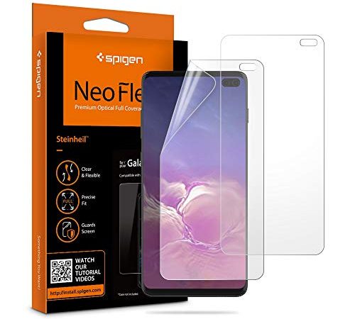 Spigen, 2 Pièces, Protection écran Samsung Galaxy S10 Plus, NeoFlex, Couverture maximale, Compatible avec capteur à Ultrason, TPU Film, Liquid Installation, Film Protection ecran S10+