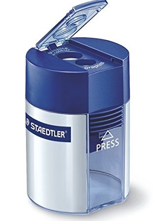 Staedtler Noris 512, Taille-crayon de haute qualité à deux usages, Pour crayons à papier et crayons de couleur standards, Avec réservoir cylindrique et fermeture hermétique, 512 001