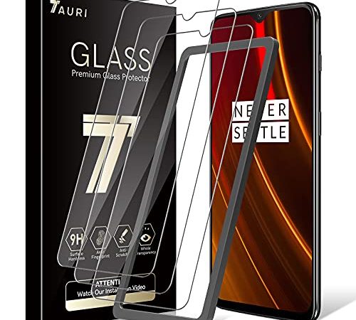 TAURI [3 Pièces Verre Trempé pour OnePlus 6T Protection écran, [9H Dureté][sans Bulles][2.5D Arrondi][Installation Facile Cadre d'Alignement] HD Ultra Transparent Glass