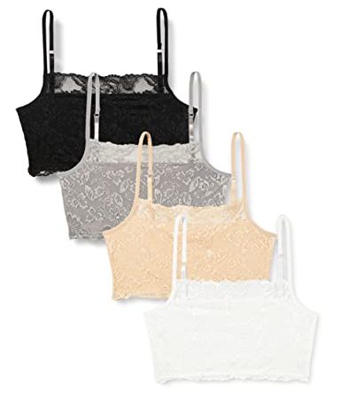 4 Pièces Brassières en Dentelle pour Femme Soutien-Gorge en Dentelle avec Bretelles Débardeur en Dentelle à Sangle Spaghetti Camisole Haut Court (M, Noir, Blanc, Beige, Gris)