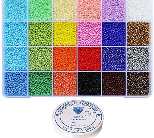 Bala&Fillic Size 10/0 Glass Seed Beads About 13200pcs in Box 24 Multicolor Assortment Craft Seed Beads for Bracelet Making (About 550pcs/Color, 24 Colors)