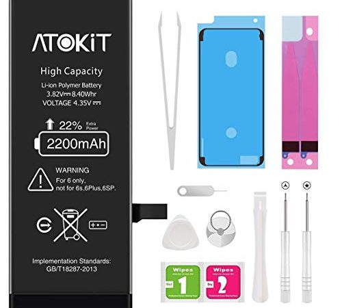 Batterie pour iPhone 6 2200mAh, ATOKIT Haute Capacité 6 Batterie Interne de Replacement avec Kit D'outils de Réparation Professionnel, Garantie 2 an (iPhone 6)