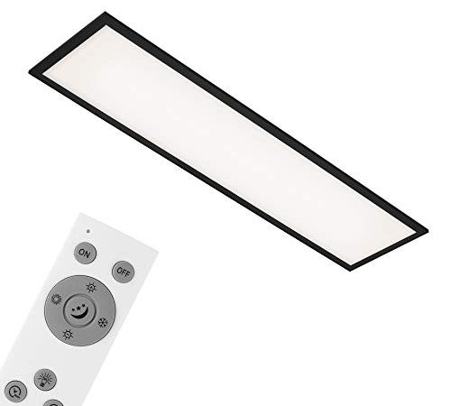 Briloner Leuchten - Plafonnier, panneau LED à gradation, contrôle de la température de couleur, télécommande incluse, 24 watts, 2 200 lumens, Blanc-Noir, 1 000 x 250 x 60 mm (L x l x h) 7167-015