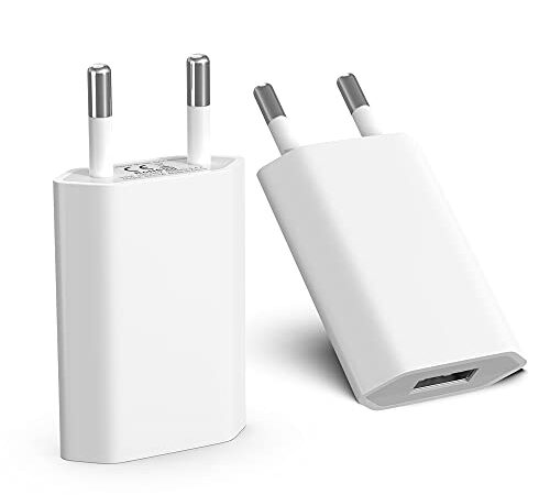 Chargeur pour iPhone (2 Packs), Prise Chargeur USB pour Apple iphone 8, 8 Plus, 5S, 6, 6S, 6 Plus, 6S Plus, 7, 7 Plus, XS, X, XS Max, iPod Touch 5G, 5V Chargeur Secteur USB