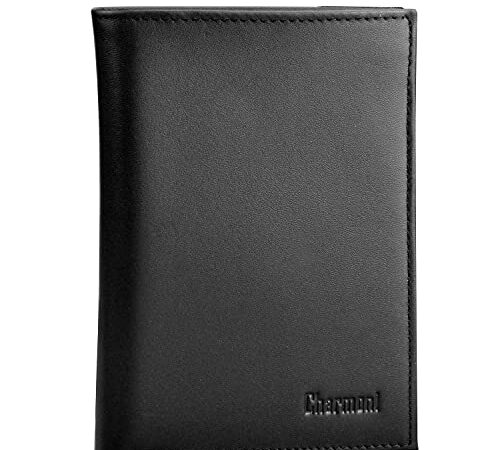 Charmoni - Max - Grand Portefeuille - Portefeuille Homme - Anti piratage Protection RFID Blocage - 4 Volets - Cuir Vachette - 22 Carte Bleu - Rangement complèt (Noir)