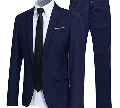 Costume Homme d'affaire en cérémonie Mariage Veste et Pantalon Deux pièce Slim fit,Bleu Marine,L