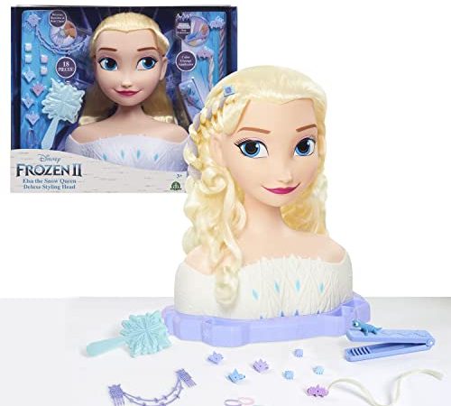 Disney Frozen La Reine des Neiges 2-Elsa, Tête à Coiffer Deluxe, 18 Accessoires de Coiffure inclus, Jouet pour enfants dès 3 ans, FRND6