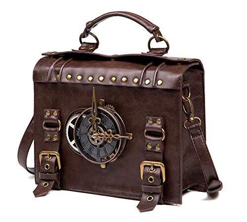 HUAXM Vintage Steampunk Sac à Dos Retro Gothique Main en Cuir Sac Messenger Moyen Age Sac à bandoulière pour Ordinateur Portable Porte-Documents Sac Besace