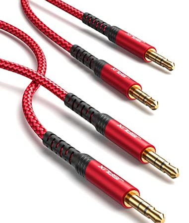 JSAUX Câble Jack Audio 3.5mm [1.2M/Lot de 2] Durable Câble Auxiliaire en Nylon Tressé spour iPhone,Samsung,Sony,LG,iPod,iPad,HiFi,Tablette,Casque,Autoradios,Smartphones,Portables,MP3 etc-Rouge