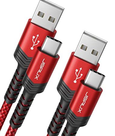 JSAUX Câble USB C (1+2M,Lot de 2) Durable 3A Chargeur USB C Cable USB Type C Charge Rapide Nylon Tressé pour Samsung S22 S21 S20 S10 S9 S8, Note10 9 8 A70 A50 A40,Huawei,Sony,LG,Xiaomi et Plus-Rouge