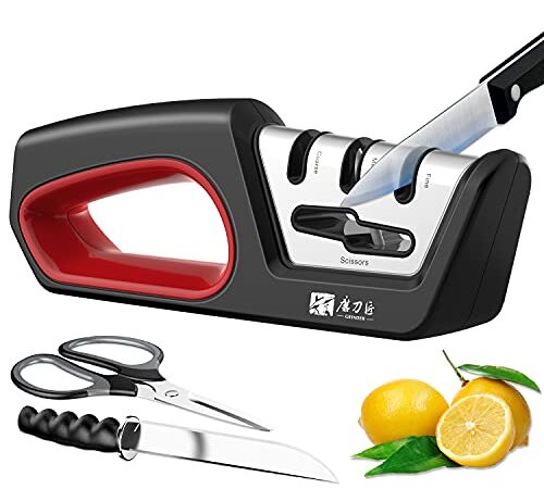 KitchenProfessional Aiguiseur de couteaux 4 en 1 pour aiguiser les couteaux de chef, aiguiseur de couteaux de cuisine pour restaurer les lames de couteaux et ciseaux non dentelés