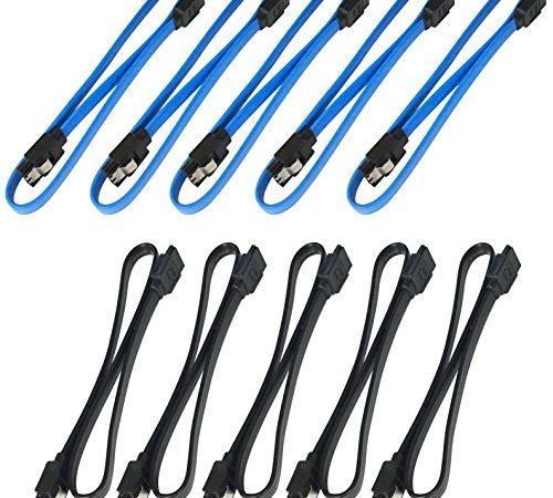 LABOTA 10 Packs Sata 3 Cable, Câble SATA III 6.0Gbps Câbles SATA avec Loquet de Verrouillage, Noir & Bleu; 15.7 Pouces/40 CM