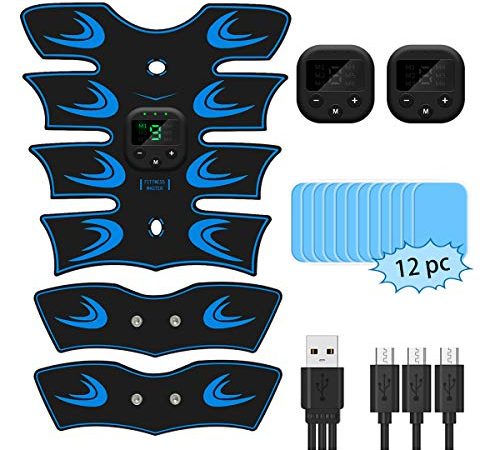 lanmusic Electrostimulateur Musculaire, EMS Ceinture Abdominale Electrostimulation Appareil Abdominal ABS Stimula pour Abdomen/Bras/Jambes (Blue)