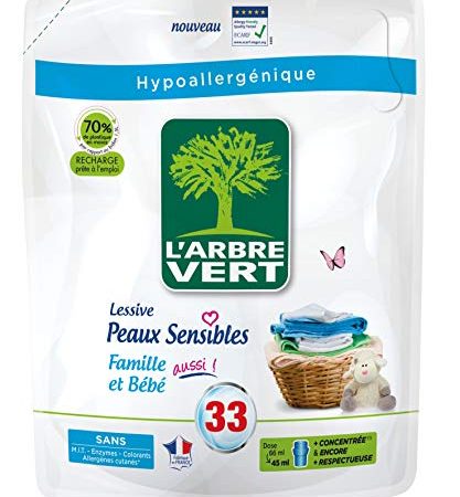 L'ARBRE VERT L'arbre vert - recharge lessive 1.5l peaux sensibles famille bb - 33 lavages - Le bidon de 1,5l