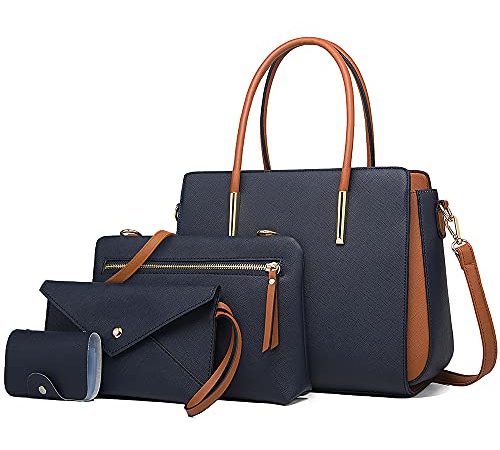 LUOWAN Sac a Main Femmes PU Cuir Sac Bandouliere Femmes Sac Cabas Femmes Pochette Femme Sac 4pcs (bleu)