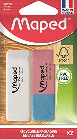 Maped - Gommes Triplex - Gomme dessin + Duo Gom - Gomme en Caoutchouc naturel - Certification FSC - Emballage Papier 100% recyclable